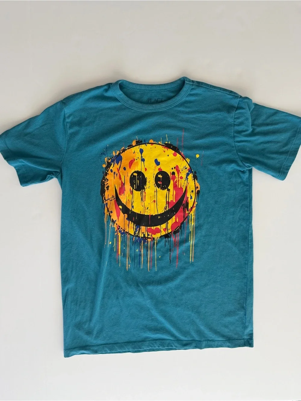 Teal Crewneck Smiley Graphic Tee | Youth L